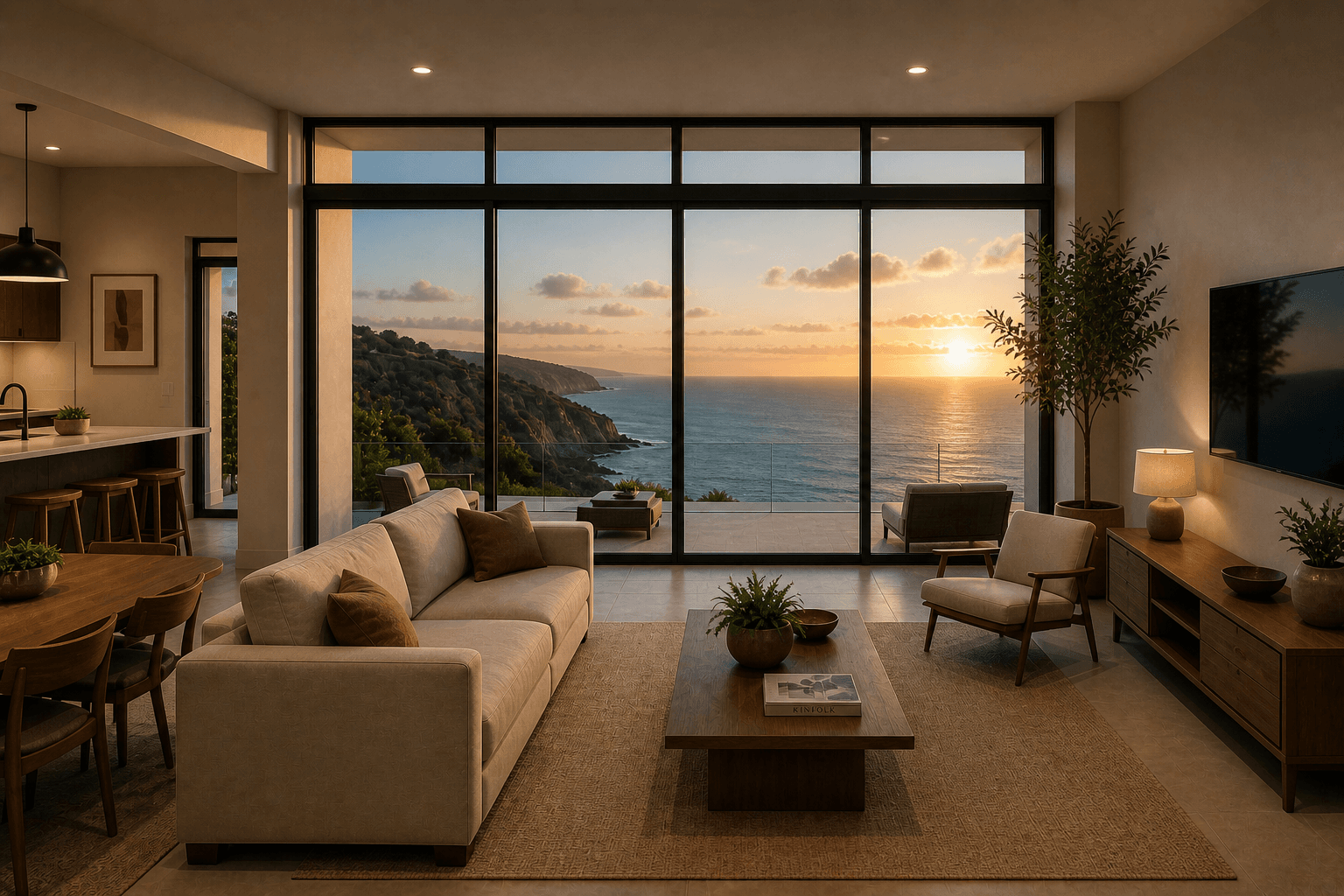 Ocean view living room rendering